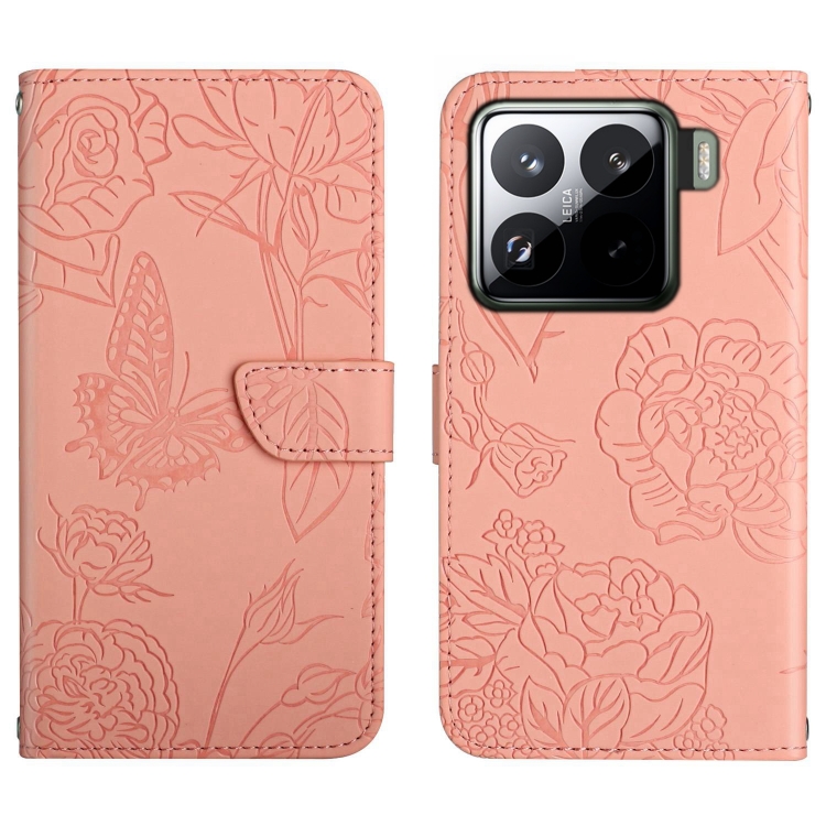 

For Xiaomi 15 Pro Skin Feel Butterfly Embossed Flip Leather Phone Case(Pink)