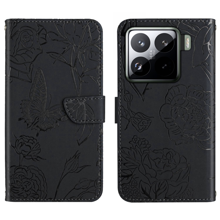 

For Xiaomi 15 Skin Feel Butterfly Embossed Flip Leather Phone Case(Black)