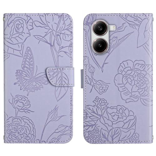 

For Xiaomi Poco X7 Pro Skin Feel Butterfly Embossed Flip Leather Phone Case(Purple)