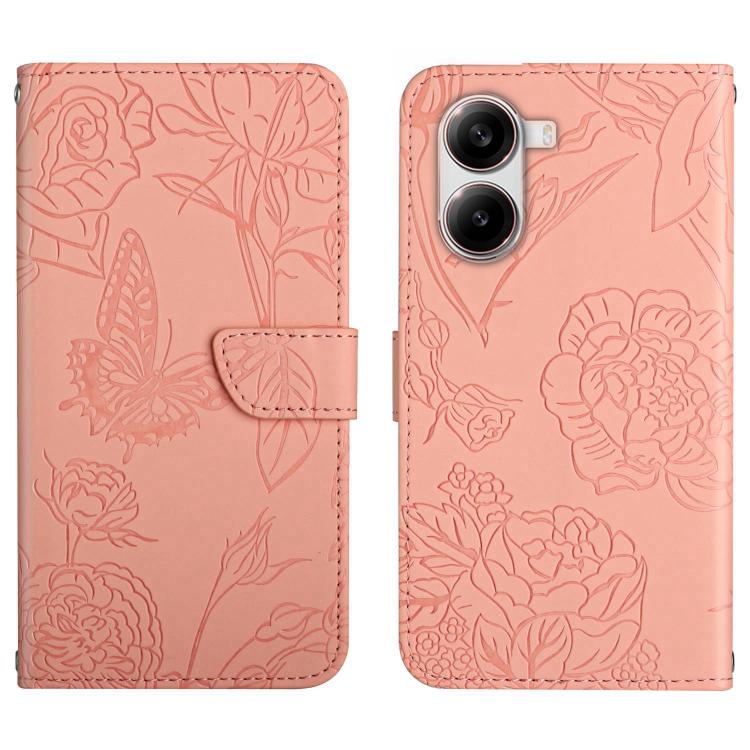 

For Xiaomi Poco X7 Pro Skin Feel Butterfly Embossed Flip Leather Phone Case(Pink)