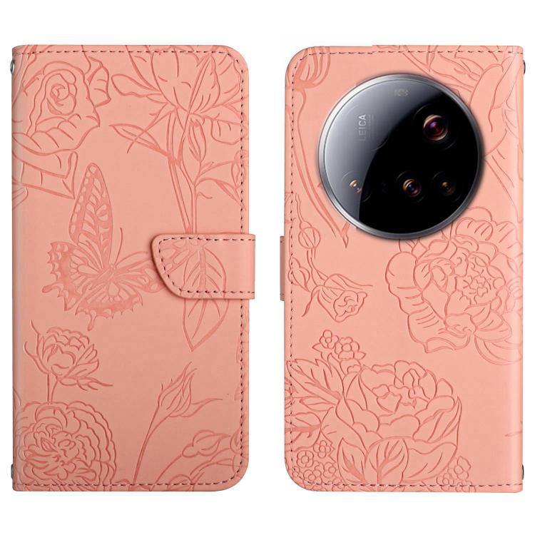 

For Xiaomi 15 Ultra Skin Feel Butterfly Embossed Flip Leather Phone Case(Pink)