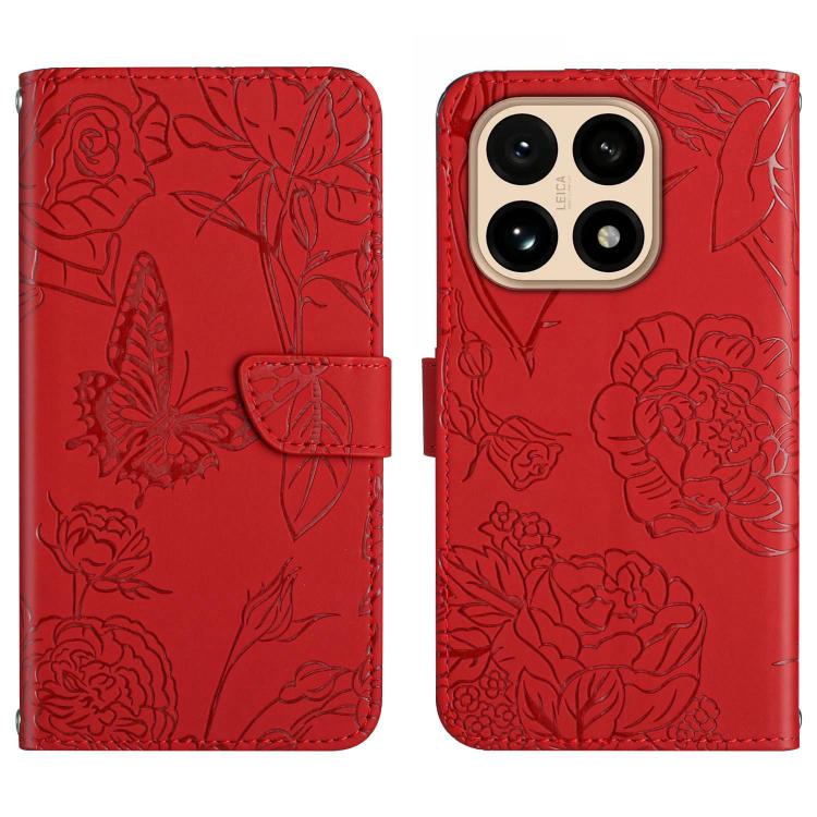 

For Xiaomi 15T Skin Feel Butterfly Embossed Flip Leather Phone Case(Red)