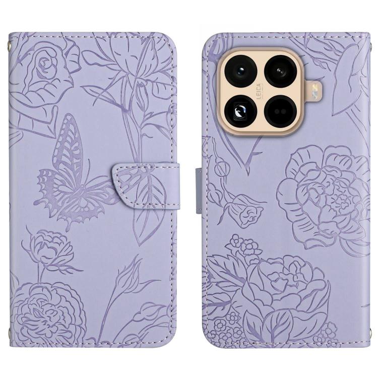 

For Xiaomi 15T Pro Skin Feel Butterfly Embossed Flip Leather Phone Case(Purple)