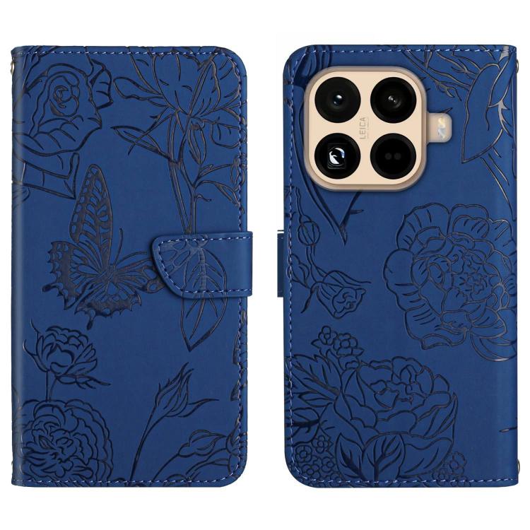 

For Xiaomi 15T Pro Skin Feel Butterfly Embossed Flip Leather Phone Case(Blue)