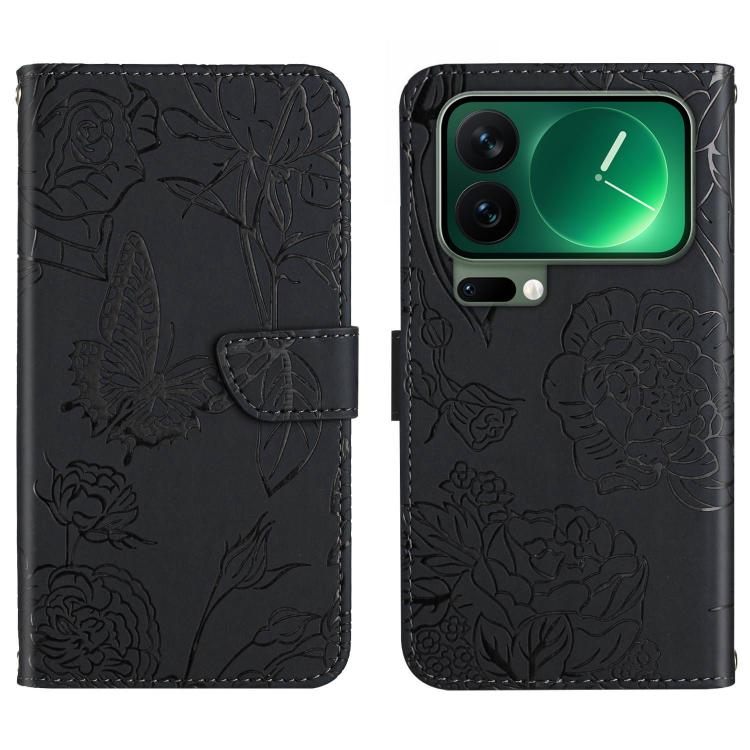 

For Xiaomi 17 Pro Max Skin Feel Butterfly Embossed Flip Leather Phone Case(Black)