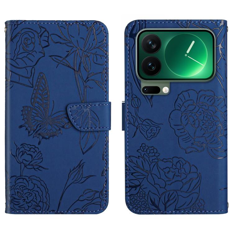 

For Xiaomi 17 Pro Max Skin Feel Butterfly Embossed Flip Leather Phone Case(Blue)