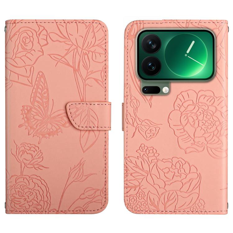 

For Xiaomi 17 Pro Skin Feel Butterfly Embossed Flip Leather Phone Case(Pink)