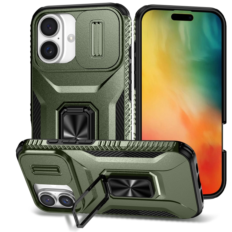 

For iPhone 16 Plus Sliding Camshield Holder Phone Case(Alpine Green)