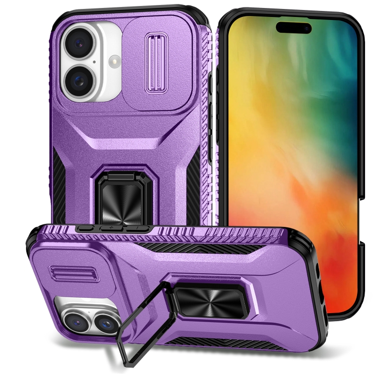 

For iPhone 16 Plus Sliding Camshield Holder Phone Case(Purple)