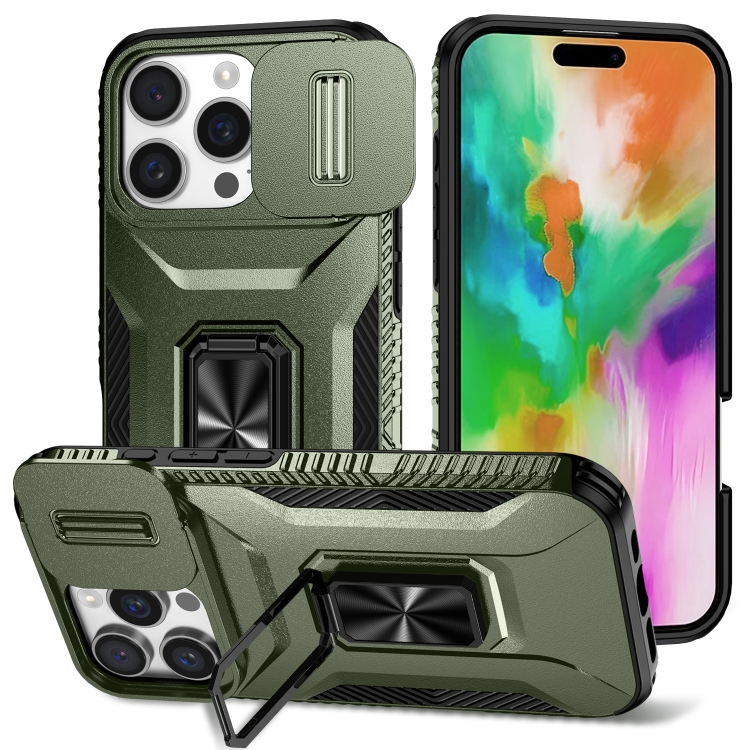 

For iPhone 16 Pro Sliding Camshield Holder Phone Case(Alpine Green)