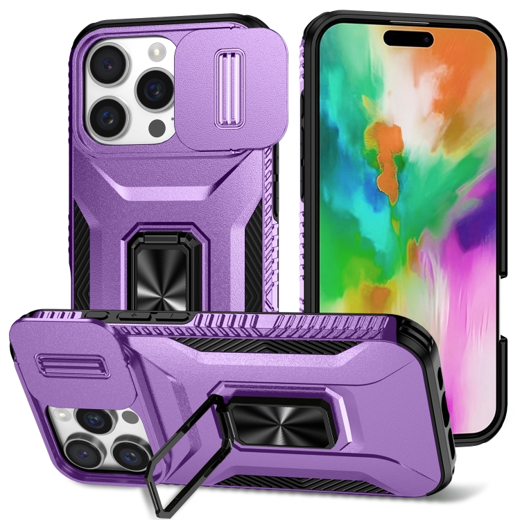 

For iPhone 16 Pro Sliding Camshield Holder Phone Case(Purple)