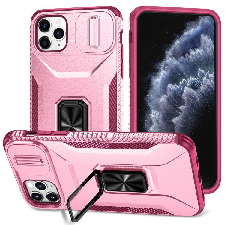 

For iPhone 11 Pro Max Sliding Camshield Holder Phone Case(Pink + Rose Red)