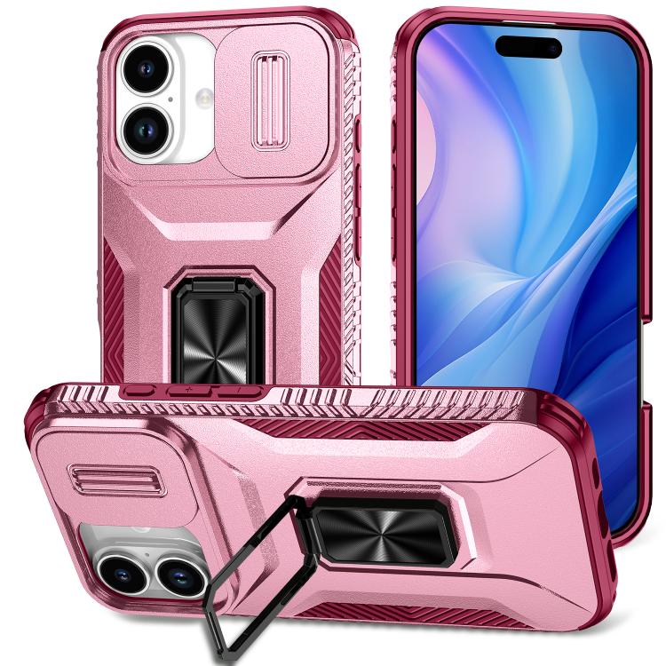 

For iPhone 17 Sliding Camshield Holder Phone Case(Pink + Rose Red)