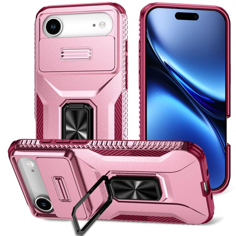 

For iPhone Air Sliding Camshield Holder Phone Case(Pink + Rose Red)