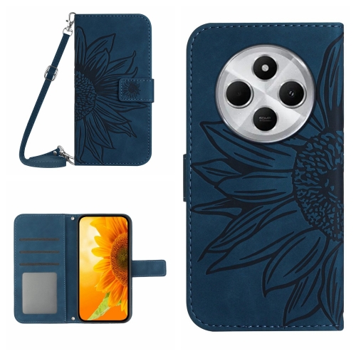 

For Redmi 14C 4G Skin Feel Sun Flower Embossed Flip Leather Phone Case with Lanyard(Inky Blue)