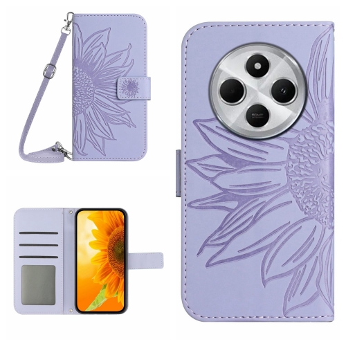 

For Redmi 14C 4G Skin Feel Sun Flower Embossed Flip Leather Phone Case with Lanyard(Purple)