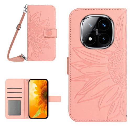 

For Redmi Note 14 Pro+ 5G Skin Feel Sun Flower Embossed Flip Leather Phone Case with Lanyard(Pink)