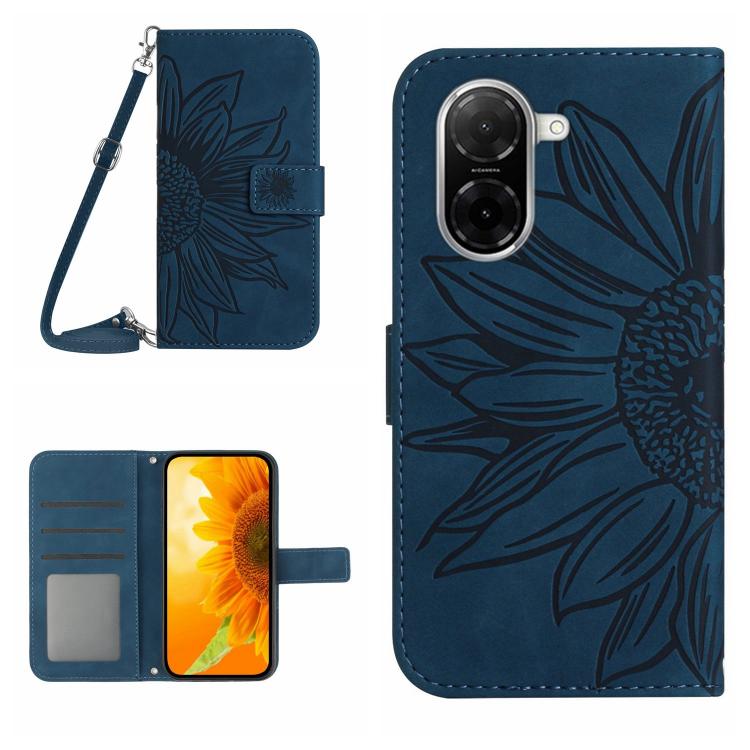 

For Redmi A5 4G 173.3mm Skin Feel Sun Flower Embossed Flip Leather Phone Case with Lanyard(Inky Blue)