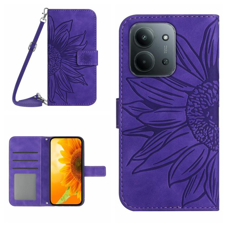 

For Redmi 15C 4G 171.5mm / Poco C85 4G Skin Feel Sun Flower Embossed Flip Leather Phone Case with Lanyard(Dark Purple)