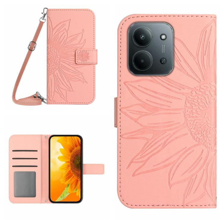 

For Redmi 15C 5G / 4G Global 171mm Skin Feel Sun Flower Embossed Flip Leather Phone Case with Lanyard(Pink)