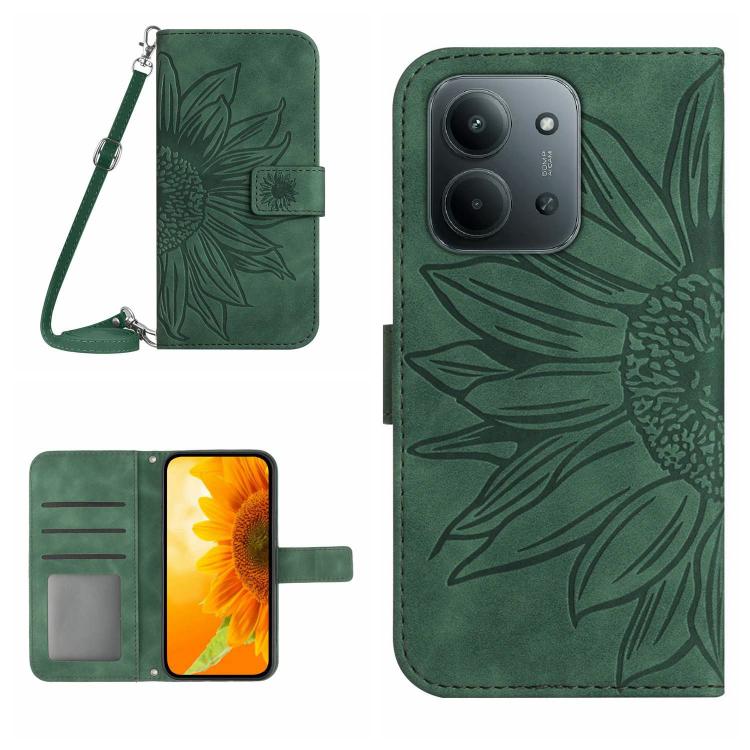 

For Redmi 15C 5G / 4G EU 173mm Skin Feel Sun Flower Embossed Flip Leather Phone Case with Lanyard(Green)