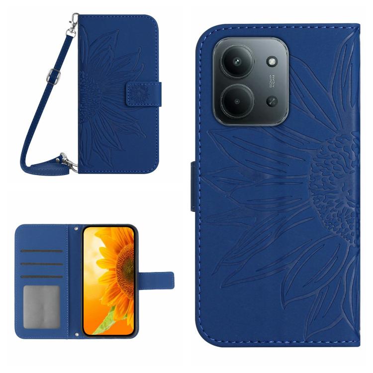 

For Redmi 15C 5G / 4G EU 173mm Skin Feel Sun Flower Embossed Flip Leather Phone Case with Lanyard(Dark Blue)