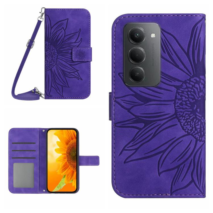 

For Redmi 15 5G Global / 15 4G SEA Skin Feel Sun Flower Embossed Flip Leather Phone Case with Lanyard(Dark Purple)