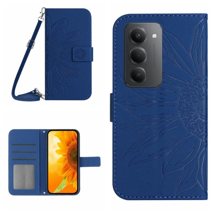 

For Redmi 15 5G Global / 15 4G SEA Skin Feel Sun Flower Embossed Flip Leather Phone Case with Lanyard(Dark Blue)