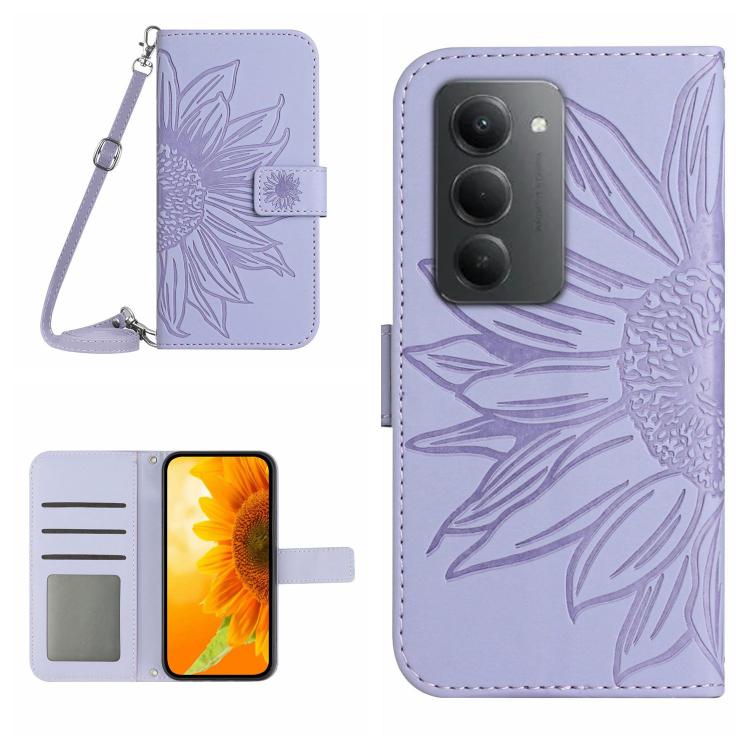 

For Redmi 15 5G / 4G EU 171mm Skin Feel Sun Flower Embossed Flip Leather Phone Case with Lanyard(Purple)