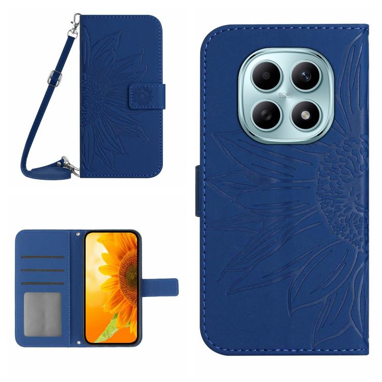 

For Redmi Note 15 Pro 4G Global 163.2mm Skin Feel Sun Flower Embossed Flip Leather Phone Case with Lanyard(Dark Blue)