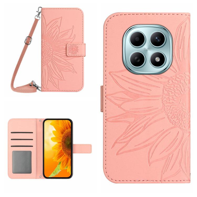 

For Redmi Note 15 Pro 4G Global 163.2mm Skin Feel Sun Flower Embossed Flip Leather Phone Case with Lanyard(Pink)