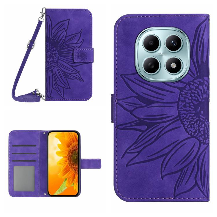 

For Redmi Note 15 5G Global 164mm Skin Feel Sun Flower Embossed Flip Leather Phone Case with Lanyard(Dark Purple)