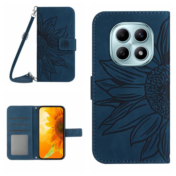 

For Redmi Note 15 5G Global 164mm Skin Feel Sun Flower Embossed Flip Leather Phone Case with Lanyard(Inky Blue)