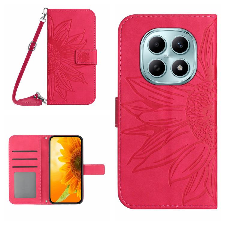 

For Redmi Note 15 5G Global 164mm Skin Feel Sun Flower Embossed Flip Leather Phone Case with Lanyard(Rose Red)