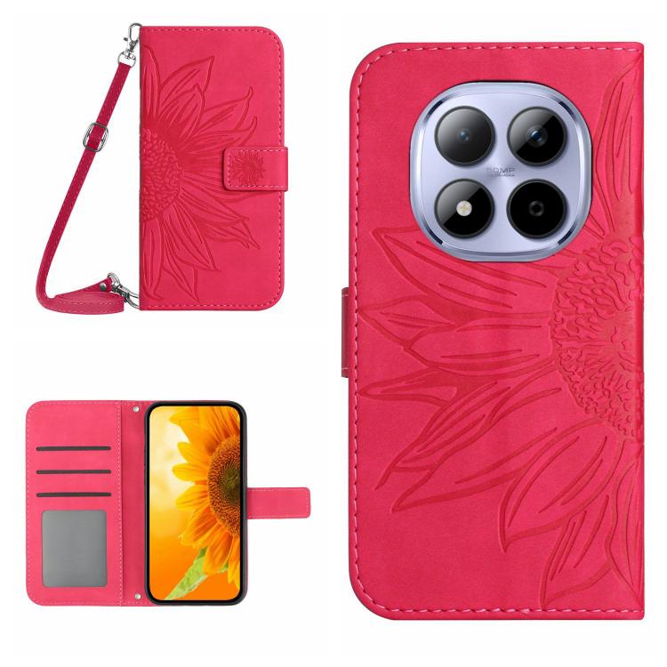 

For Redmi Note 15 Pro 5G Global 163.6mm Skin Feel Sun Flower Embossed Flip Leather Phone Case with Lanyard(Rose Red)