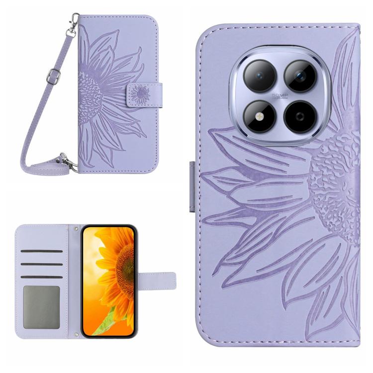 

For Redmi Note 15 Pro 5G Global 163.6mm Skin Feel Sun Flower Embossed Flip Leather Phone Case with Lanyard(Purple)