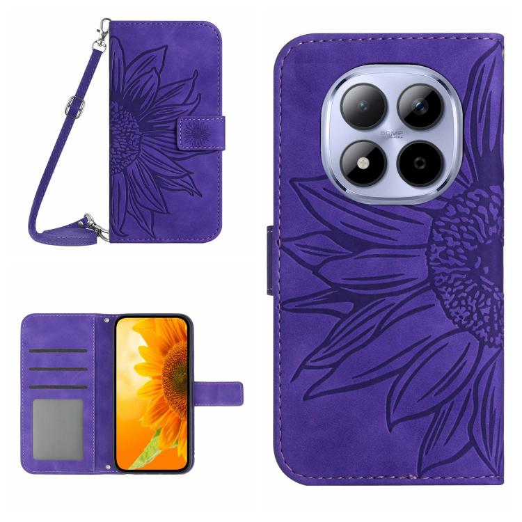 

For Redmi Note 15 Pro+ 5G Global 163.3mm Skin Feel Sun Flower Embossed Flip Leather Phone Case with Lanyard(Dark Purple)
