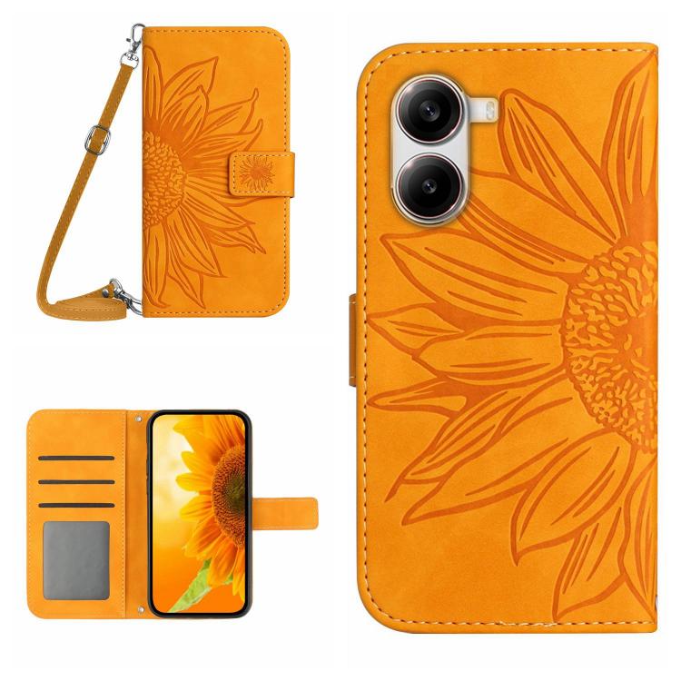 

For Xiaomi Poco X7 Pro Skin Feel Sun Flower Embossed Flip Leather Phone Case with Lanyard(Yellow)