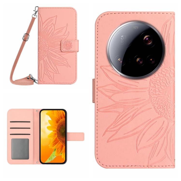 

For Xiaomi 15 Ultra Skin Feel Sun Flower Embossed Flip Leather Phone Case with Lanyard(Pink)