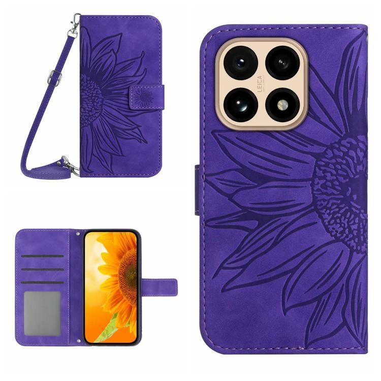 

For Xiaomi 15T Skin Feel Sun Flower Embossed Flip Leather Phone Case with Lanyard(Dark Purple)