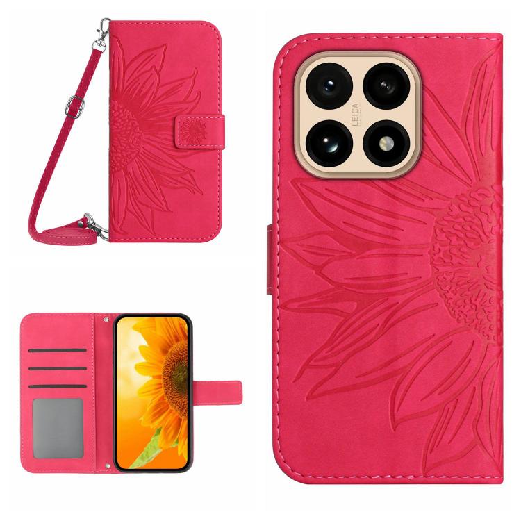 

For Xiaomi 15T Skin Feel Sun Flower Embossed Flip Leather Phone Case with Lanyard(Rose Red)