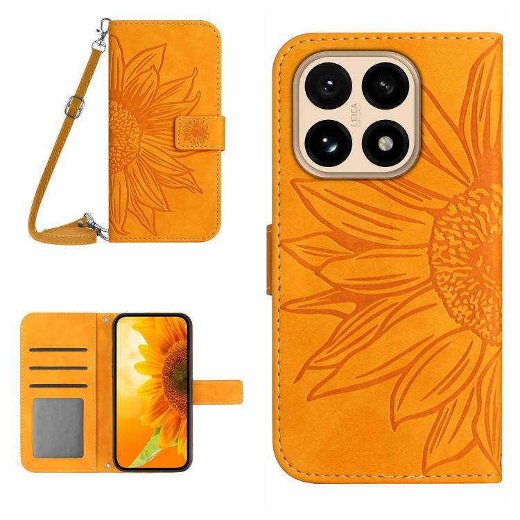 

For Xiaomi 15T Skin Feel Sun Flower Embossed Flip Leather Phone Case with Lanyard(Yellow)