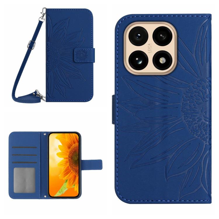 

For Xiaomi 15T Skin Feel Sun Flower Embossed Flip Leather Phone Case with Lanyard(Dark Blue)