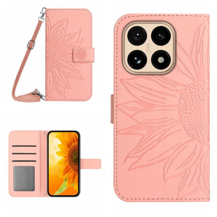 

For Xiaomi 15T Skin Feel Sun Flower Embossed Flip Leather Phone Case with Lanyard(Pink)