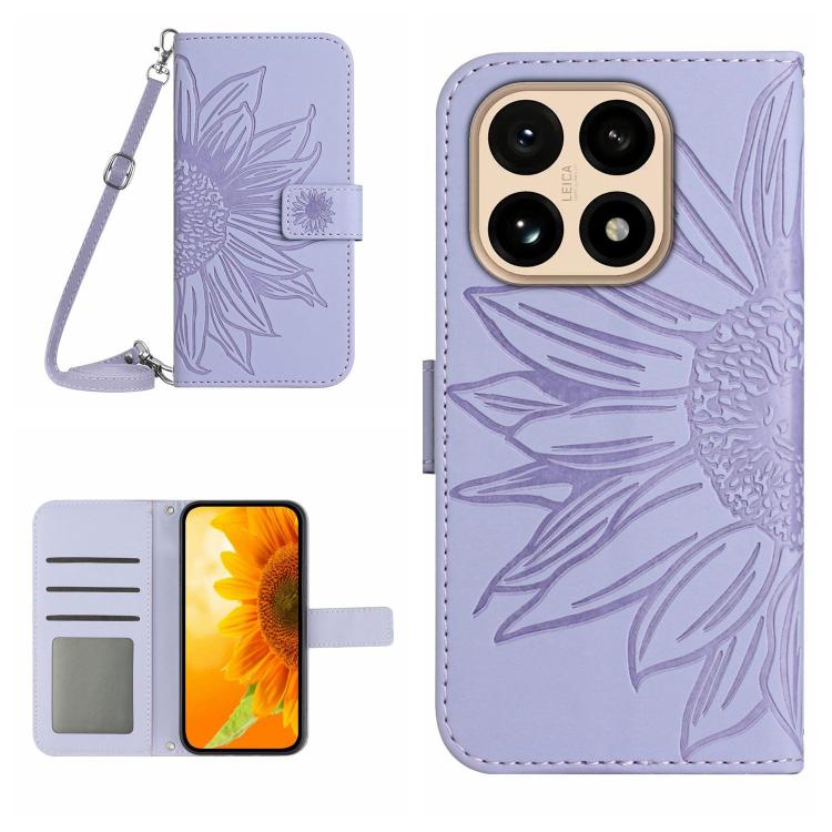 

For Xiaomi 15T Skin Feel Sun Flower Embossed Flip Leather Phone Case with Lanyard(Purple)