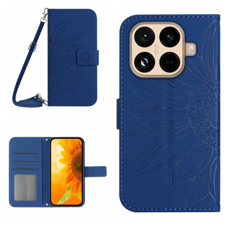 

For Xiaomi 15T Pro Skin Feel Sun Flower Embossed Flip Leather Phone Case with Lanyard(Dark Blue)