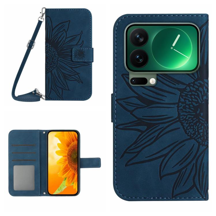 

For Xiaomi 17 Pro Max Skin Feel Sun Flower Embossed Flip Leather Phone Case with Lanyard(Inky Blue)