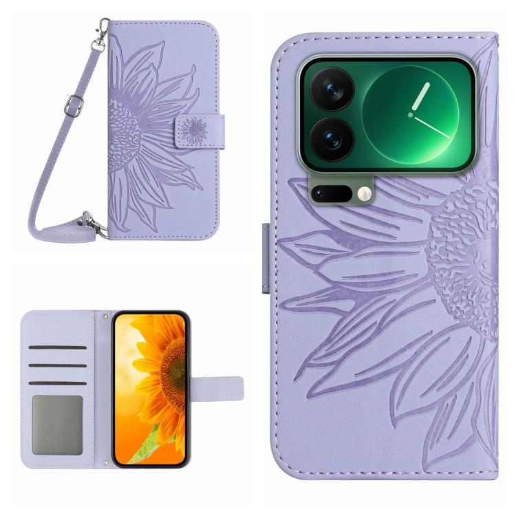 

For Xiaomi 17 Pro Max Skin Feel Sun Flower Embossed Flip Leather Phone Case with Lanyard(Purple)