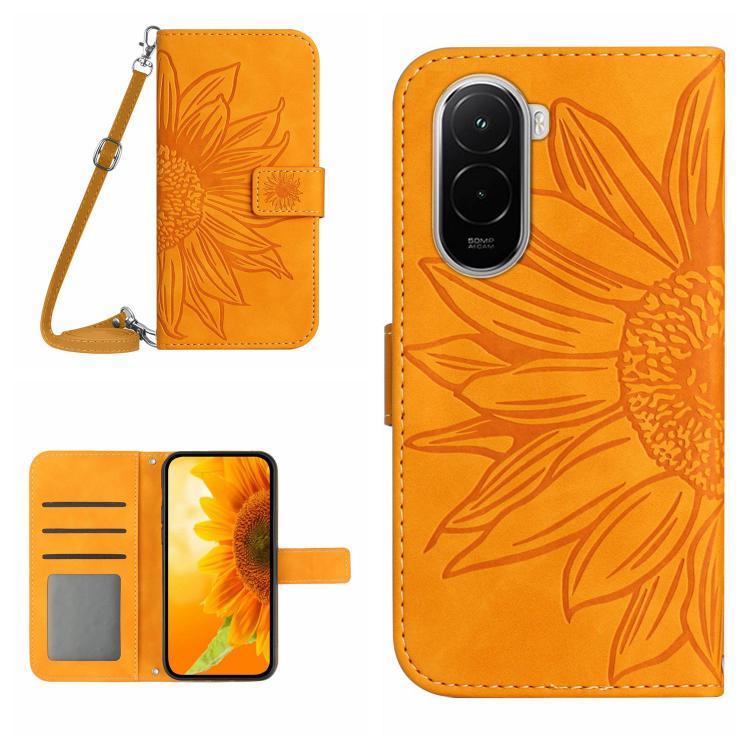 

For Xiaomi Poco M7 4G 169mm Skin Feel Sun Flower Embossed Flip Leather Phone Case with Lanyard(Yellow)