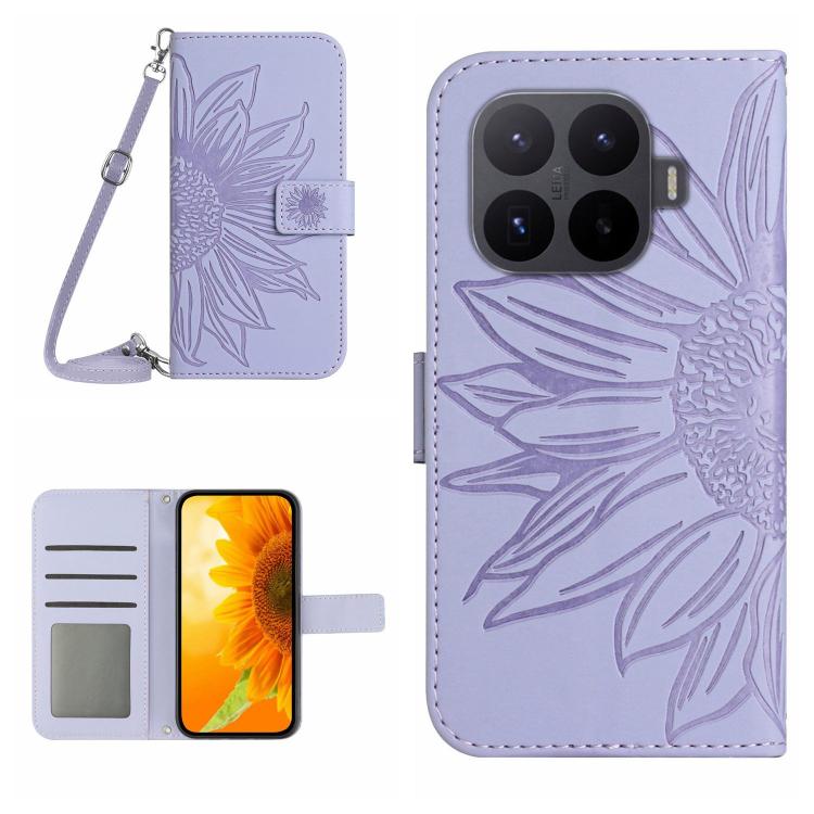 

For Xiaomi 17T 5G Skin Feel Sun Flower Embossed Flip Leather Phone Case with Lanyard(Purple)